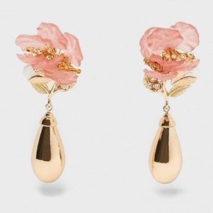 ZARA NEW Oversized Pink Floral Gold Earrings